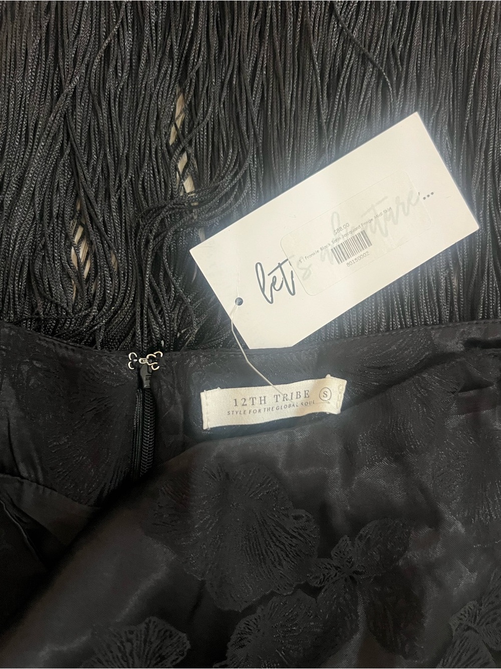 12th Tribe Black Asymmetrical Fringe Midi Skirt - Picture 5 of 6